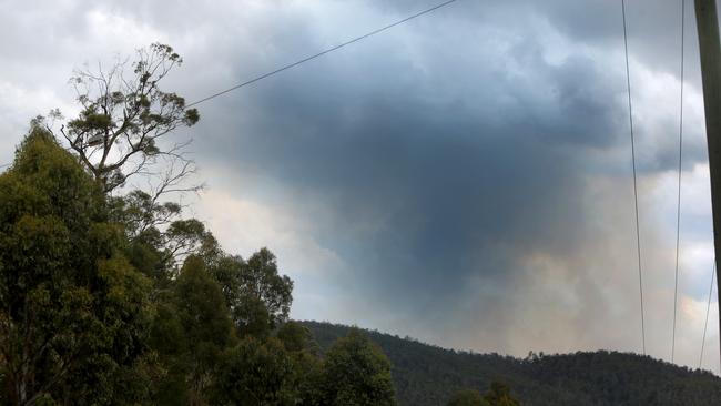 Smoke from fires burning in the Huon Valley seen from Lonnavale. Picture: PATRICK GEE