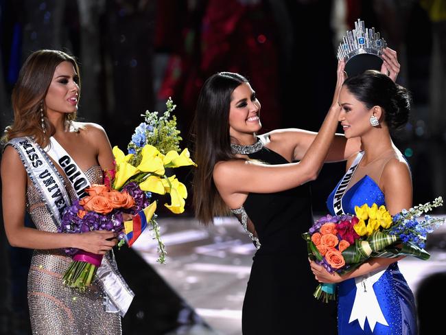 Getting it right ... Miss Philippines 2015, Pia Alonzo Wurtzbach, reacts as she is crowned the 2015 Miss Universe. Picture: Getty