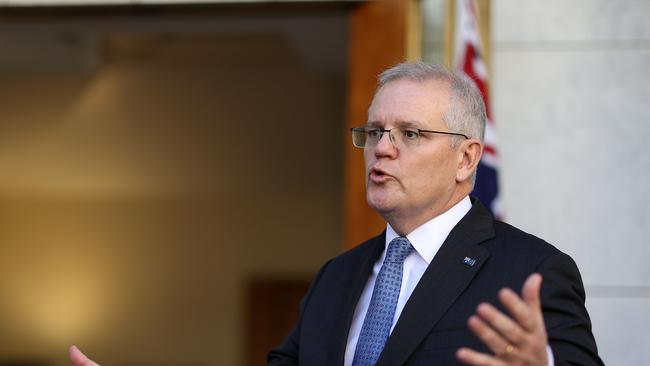 Prime Minister Scott Morrison addresses the media at Parliament House in Canberra. Picture: NCA NewsWire / Gary Ramage