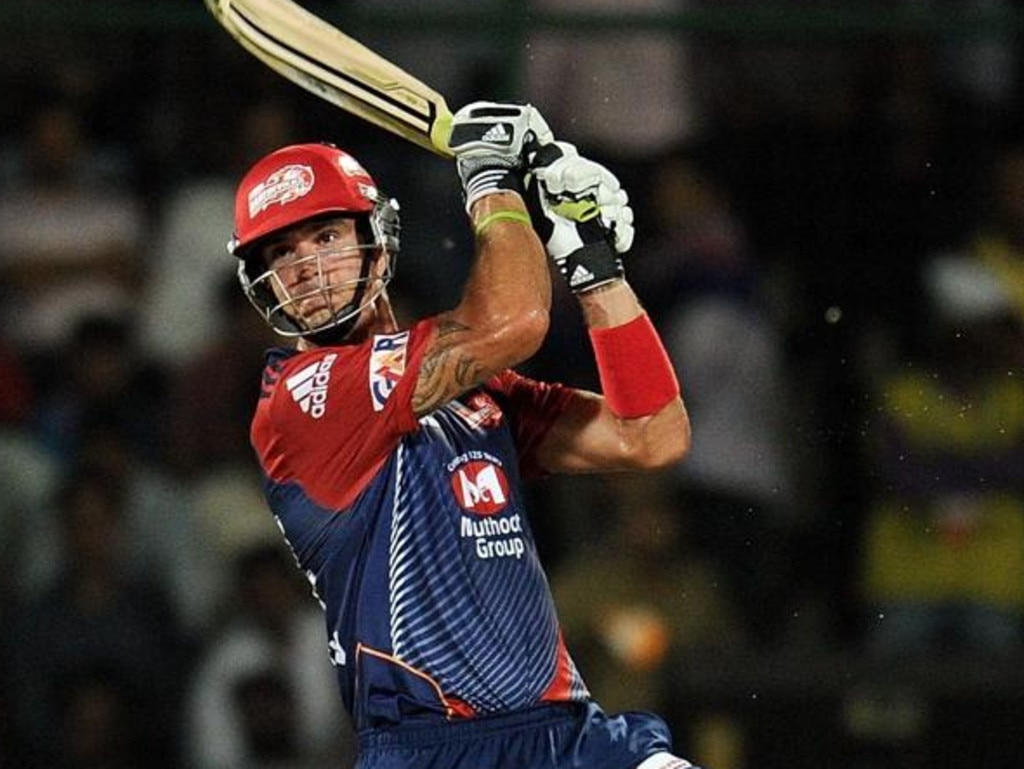 Kevin Pietersen plays a shot for the Delhi Daredevils.