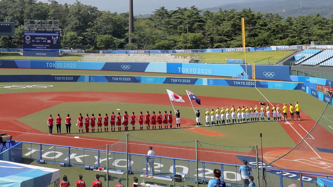 Both teams lines up in the opening encounter of the Olympics. Picture: Kazuhiro Fuhihra