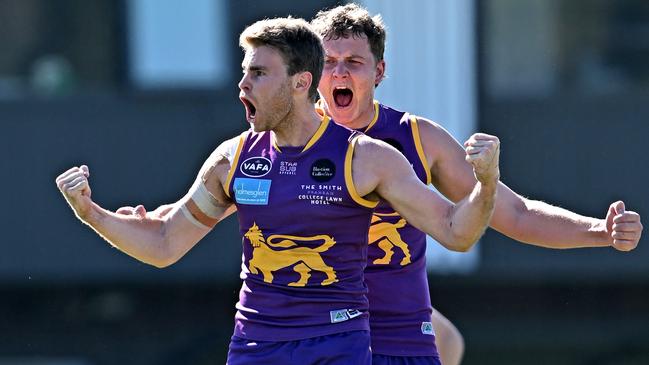 Jim Bazzani celebrates a goal for Collegians. Picture: Andy Brownbill