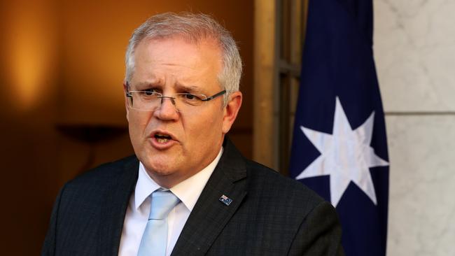 Scott Morrison prepares to speak to the media. Picture: PMO.