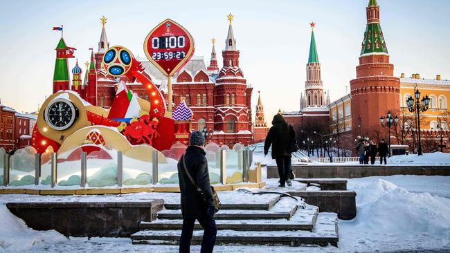 The FIFA World Cup 2018 countdown clock in Moscow marked 100 days to the beginning of the tournament last week. Picture: Mladen Antonov/AFP