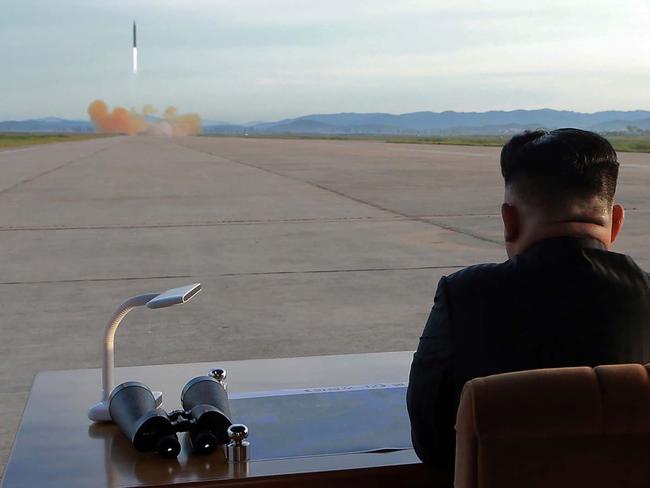 Kim Jong-un inspects the launch of the Hwasong-12 in September this year. Picture: KCNA/KNS/AFP