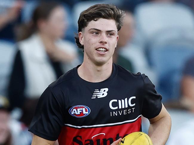 GEELONG, AUSTRALIA - MARCH 16: Darcy Wilson of the Saints warms up during the 2024 AFL Round 01 match between the Geelong Cats and the St Kilda Saints at GMHBA Stadium on March 16, 2024 in Geelong, Australia. (Photo by Michael Willson/AFL Photos via Getty Images)