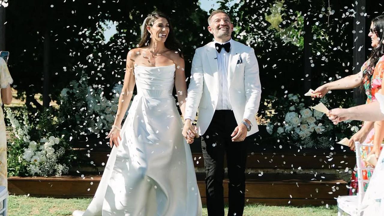 Olympian Stephanie Rice was beaming as she walked down the aisle with her husband Mark Lassey. Picture: Novare Weddings