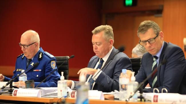 SYDNEY, AUSTRALIA – NewsWire Photos MARCH 09, 2021 – Anthony Roberts MP, Minister for Counter Terrorism and Corrections speaking at the Budget Estimates held at the NSW parliament in Sydney. Picture: NCA NewsWire / Christian Gilles