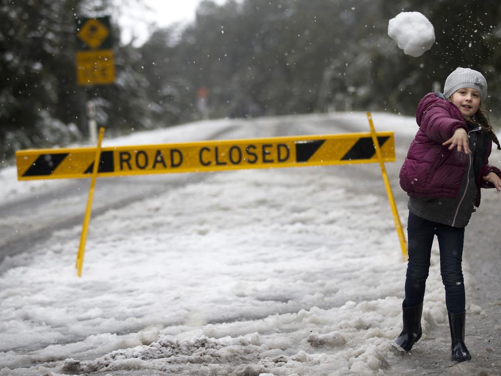 Evelyn Camac 7 of Burnie at the closed Belvoir Road near Cradle Mountain. PICTURE CHRIS KIDD