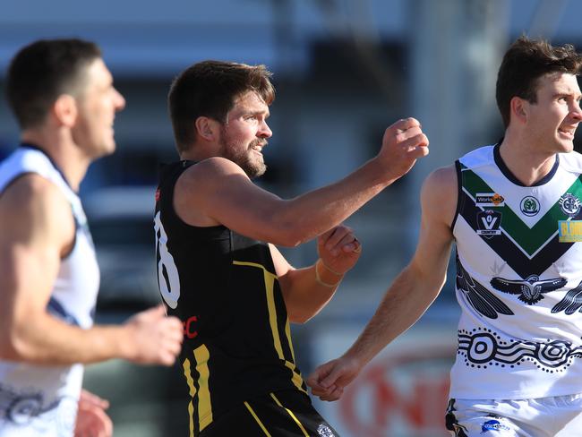 Adam Garner kicks a goal was strong for Colac. Picture: Mark Wilson