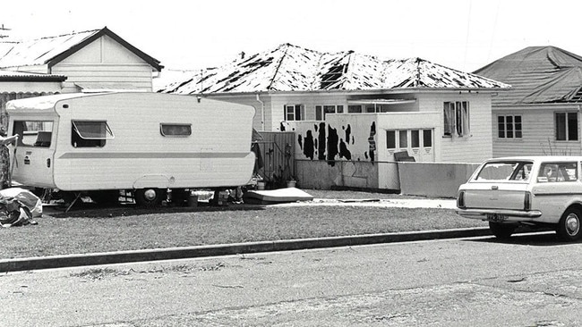 Hail and water damage to houses in Regency St, Brighton following a severe hailstorm on December 16, 1980. The hail tore huge strips from the ceiling of homes when it burst through shattered tile roofs to the floor below. It also smashed rear windows of cars and tore metal strips from the sides, and caused dents up to 22cm across. Picture: Sandgate &amp; District Historical Society