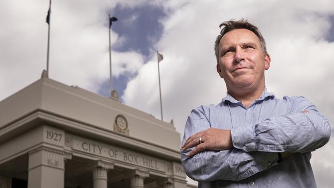 Councillor Blair Barker wants to ban other nations’ flags from being flown above Box Hill Town Hall. Picture: Daniel Pockett