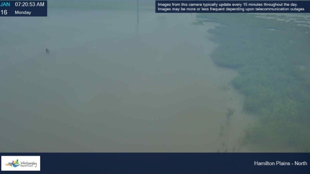 Whitsunday Regional Council flood cameras have captured the roads under water at Hamilton Plains.