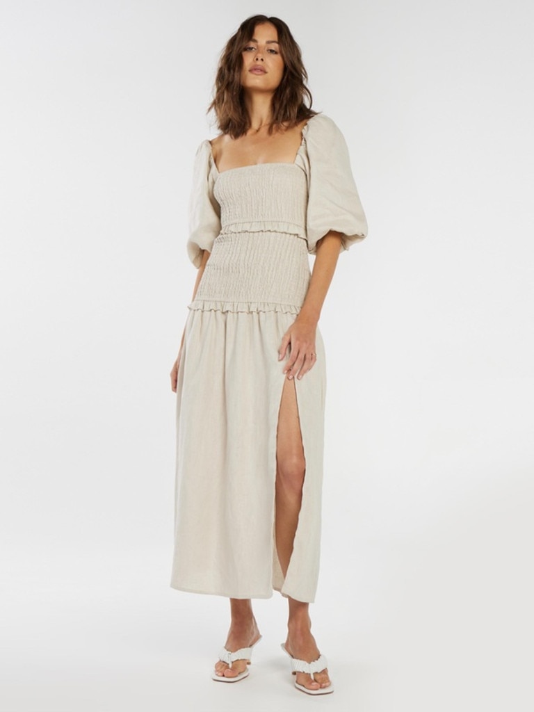 Aere Shirred Linen Dress