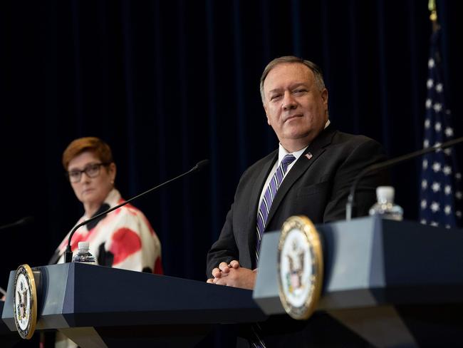 Mr Pompeo said the US ‘commended’ Australia for ‘standing up for democratic values and the rule of law’. Picture: AFP