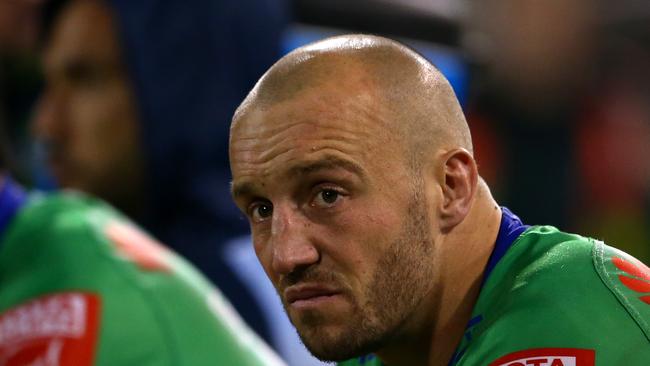 CANBERRA, AUSTRALIA - APRIL 17:  Josh Hodgson of the Raiders looks on during the round six NRL match between the Canberra Raiders and the Parramatta Eels at GIO Stadium on April 17, 2021, in Canberra, Australia. (Photo by Matt Blyth/Getty Images)