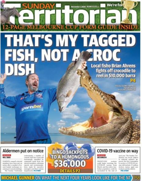 November 1, 2020 ... Local fisho Brian Ahrens fights off croc to land Million Dollar Fish tagged barra