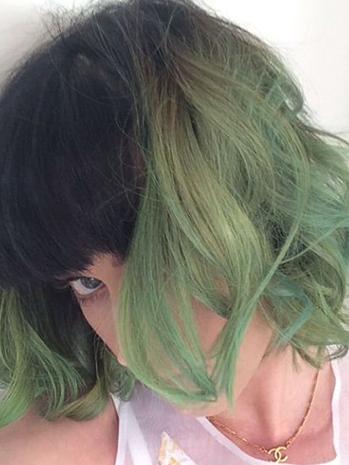 Katy Perry opted for algae coloured hair.