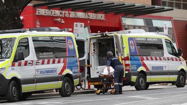 Ambulances at the Royal Melbourne Hospital. Picture: NCA NewsWire / David Crosling