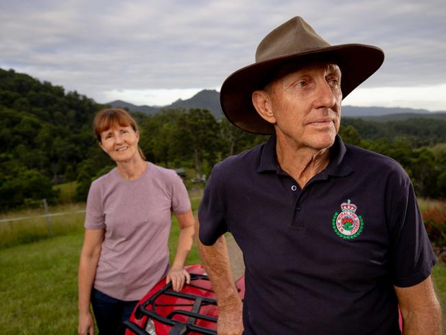 Greg and Gabi Hale on their property in Killabakh, 20kms North of Taree in NSW. Greg is a RFS volunteer, and they were heavily impacted by the 2020 Bushfires. Pic: Lindsay Moller