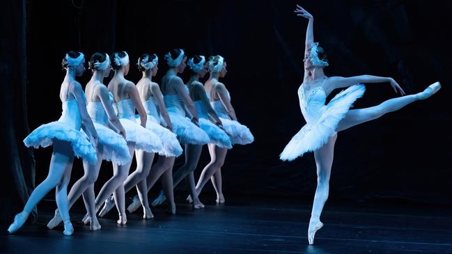 Kateryna Chebykina as Odette and the corps de ballet of the United Ukrainian Ballet perform Swan Lake. Picture: Ben Vella, supplied.