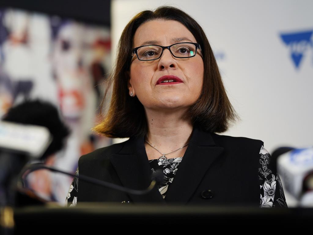 Victorian Health Minister Jenny Mikakos speaks to the media during a press conference in Melbourne, Thursday, March 26, 2020. Picture: Stefan Postles