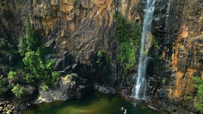 ESCAPE: Visitors swimming at Northern Rockhole along the Jatbula Trail. The Jatbula Trail is a 62km one way walk in Nitmiluk National Park, departing from Nitmiluk Gorge, traversing through the western edge of the Arnhem Land escarpment over sandstone plateau scrub, woodlands, monsoon forests and riverine landscapes finishing at Leliyn (Edith Falls). Picture: Tourism NT/Peter Eve