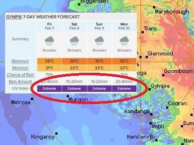 Totals in Gympie could double this week's rainfall in the next seven days. Courtesy of Weatherzone.