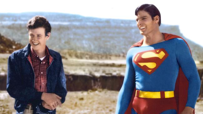 Marc McClure on the set of <span id="U313959703283r0E" style="font-weight:normal;font-style:italic;">Superman</span> with the late Christopher Reeve.