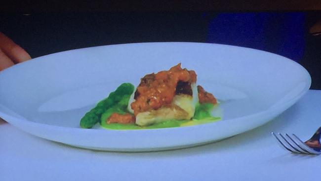 Ben's dish: Pan-seared fish with zucchini puree with romesco. Picture: Supplied