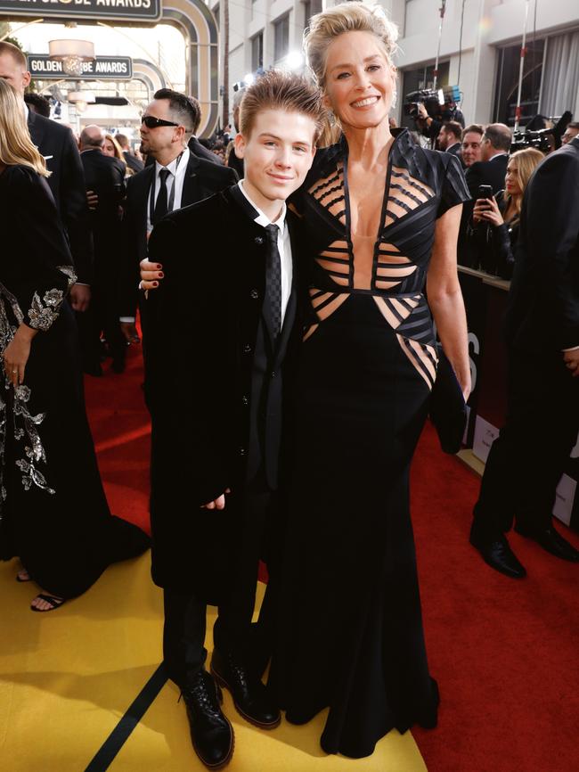 With her son Roan at the Golden Globe Awards this year.