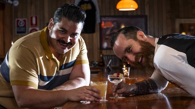 “It’s fun. People have a laugh. It’s only drinks,” says Double Deuce Lounge co-founder Sebastian ‘Cosmo’ Soto, left, pictured with Charlie Lehmann. Picture: Daily Telegraph/ Monique Harmer