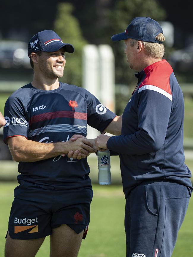 Cooper Cronk with Trent Robinson. Picture: John Feder