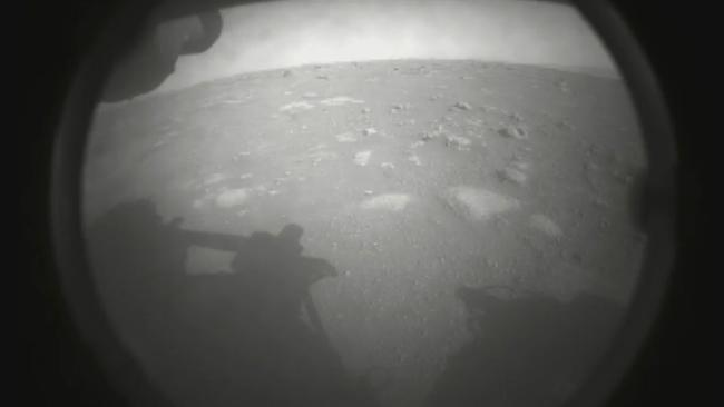 The first pictures of the surface of Mars sent back from the just-landed NASA Perseverance rover. Picture: Twitter/@NASAPersevere