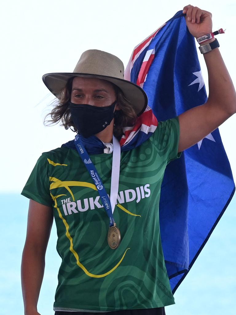 Proud Australian surfer Sally Fitzgibbons after a recent win in El Salvador.