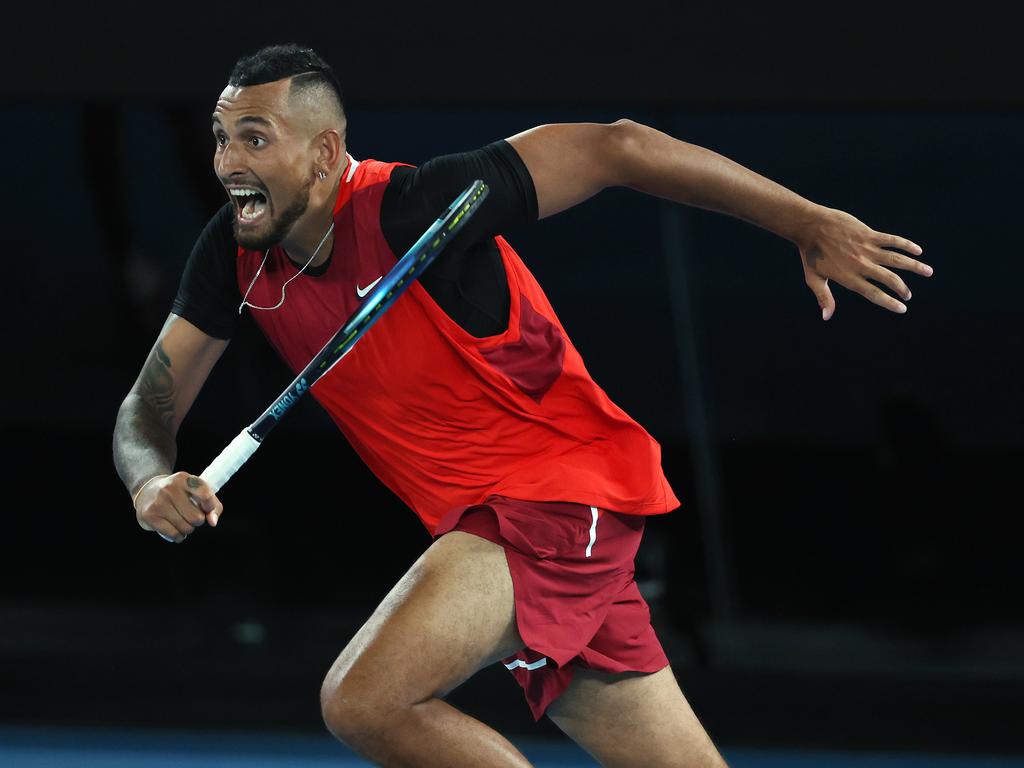 Kyrgios completed an ecstatic lap of honour after taking a break point off Daniil Medvedev. Picture: Michael Klein/NCA
