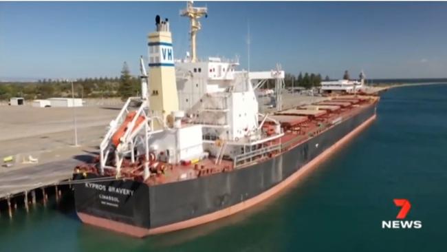 The Kypros Bravery docked at Port Adelaide. Picture: 7 NEWS