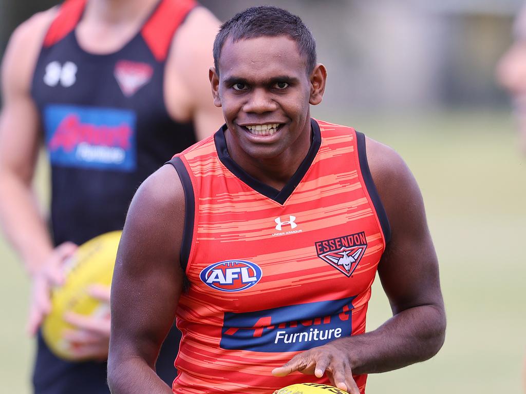 Essendon training at Metricon Stadium..25/08/2020...  Irving Mosquito of the Bombers   at training today . Pic: Michael Klein