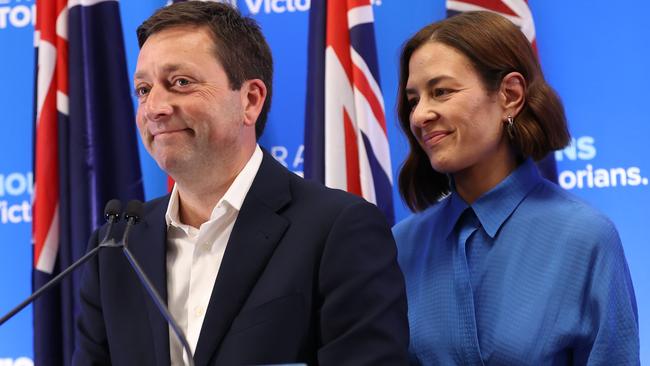 LNP’s former leader Matthew Guy with wife Renae. Picture: David Caird