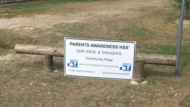 The Parents Awareness HSS sign that has been put out the front of Helensvale State School.