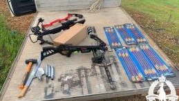 NT Police allegedly seized 300 arrows, 5 crossbows, machetes and swords after a reported ram raid in Berrimah. Picture: supplied.