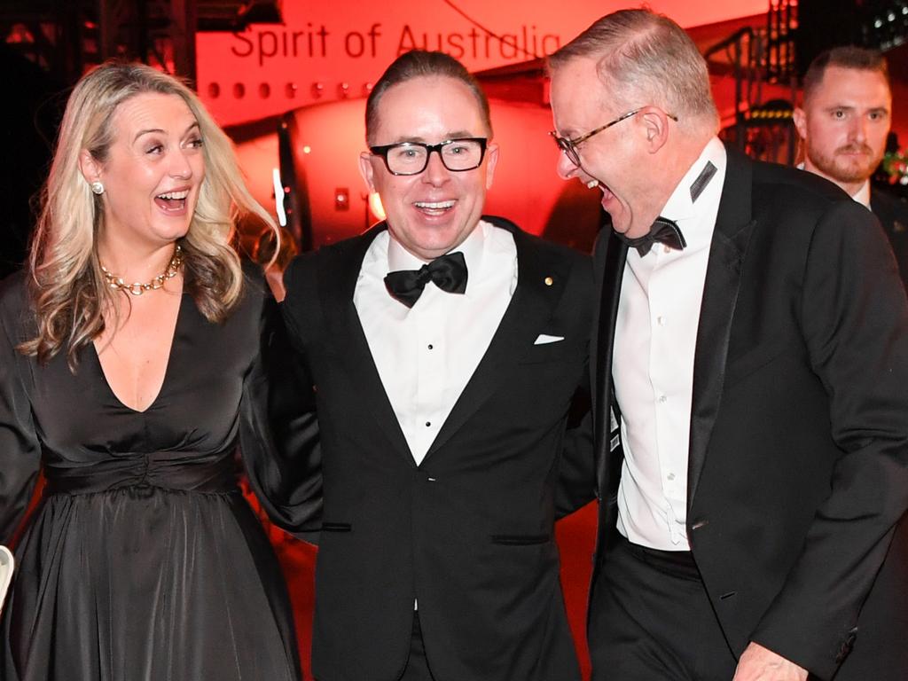 Mr Albanese’s fiancee, Jodie Haydon, Mr Joyce and Mr Albanese. Picture: James D Morgan/Getty Images