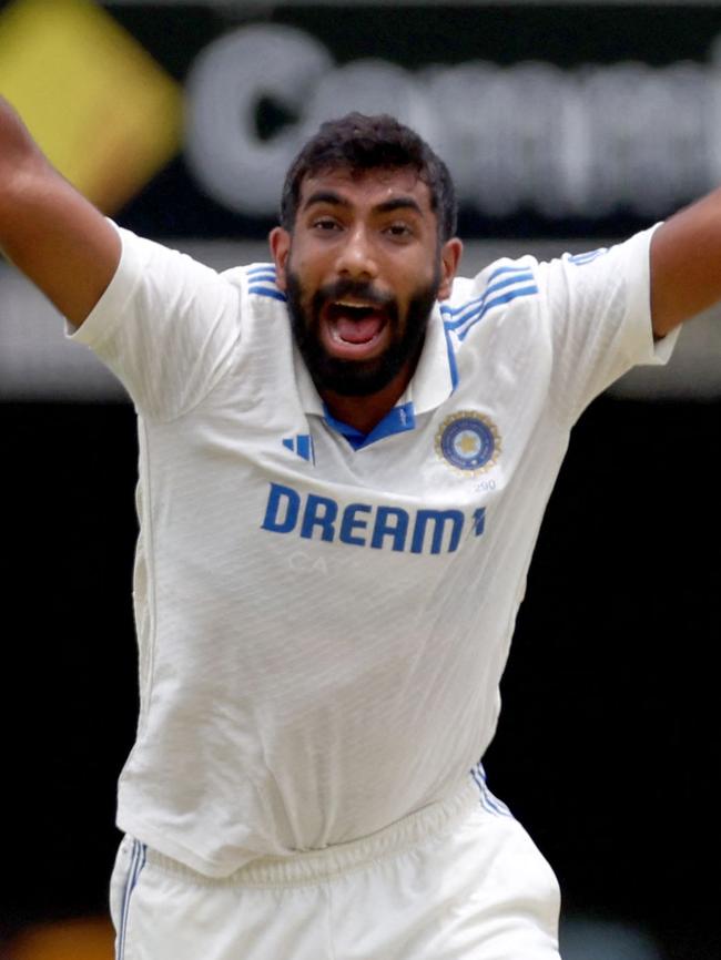 Bumrah appeals for a wicket against Australia.