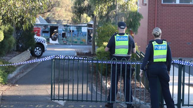 Firefighters and police remain on scene of the Antonio Park Primary school fire. Picture: David Crosling