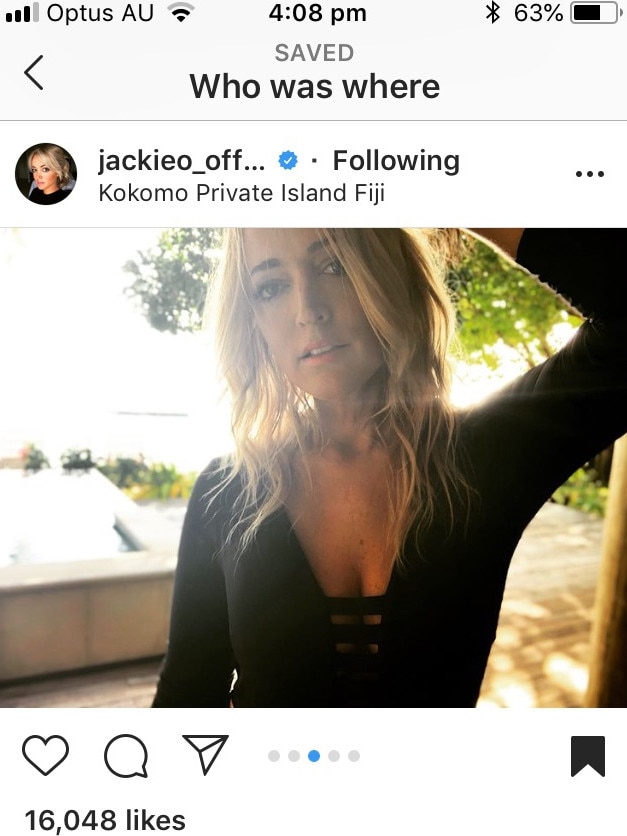 Jackie O on a Fijian holiday. Picture: Instagram