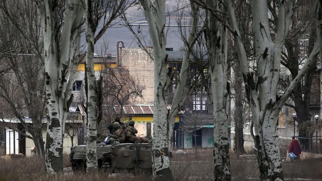 A Ukrainian armoured personnel carrier rides in Bakhmut. Picture: Anatolii Stepanov / AFP