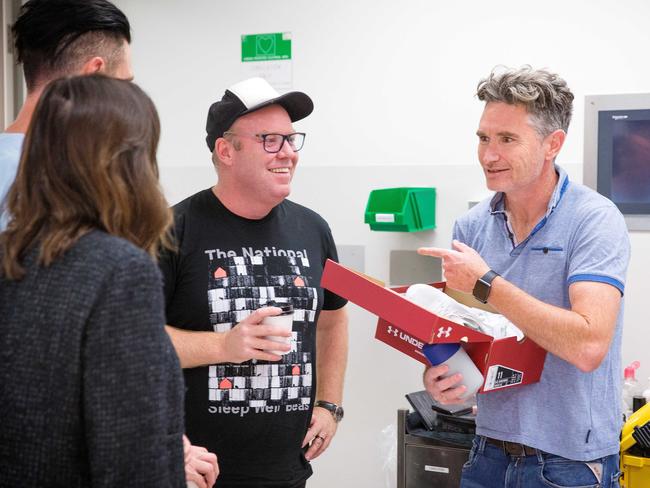 Dave Hughes chats to Wil Anderson and Peter Helliar. Picture: Mark Stewart