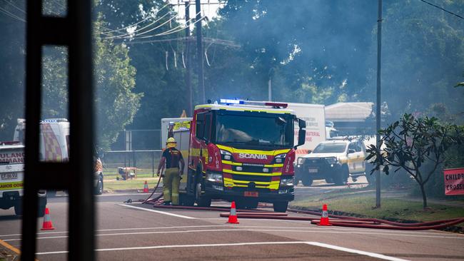 NT Fire and Rescue Service engages in extinguishing a fire occurring at a residence located Jingili Terrace in Jingili. Picture: Pema Tamang Pakhrin