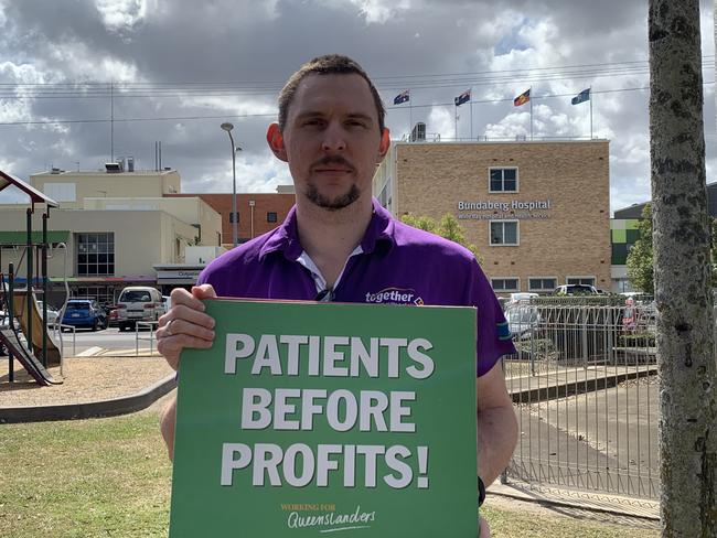 SPEAKING UP: Union delegate Aajay Smith at the Together Union protest outside the Bundaberg Hospital.