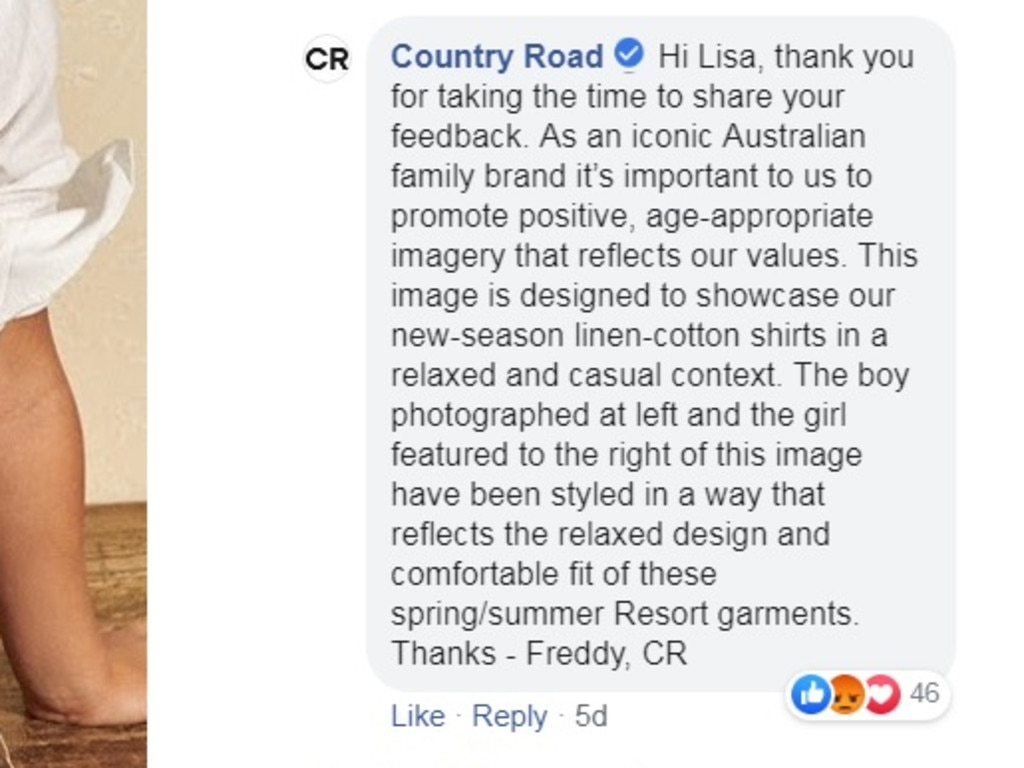 The brand responded to the backlash on social media. Picture: Facebook/CountryRoad